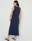 Women's Navy Sleeveless Jersey Midi Dress with Pockets