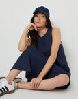 Women's Navy Sleeveless Jersey Midi Dress with Pockets