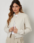 Women's Ecru Brushed Cropped Bomber Jacket