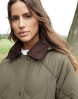 Women's Khaki Diamond Quilted Heritage Longline Barn Jacket with Removable Hood