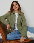 Women's Khaki Double Breasted Cropped Trench Coat