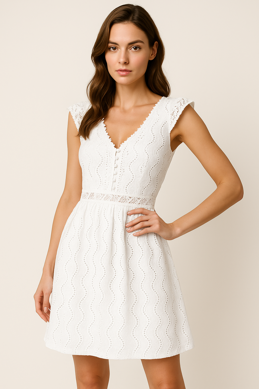 Aven - Women's A-Line Mini Dress with Lace Bell Sleeves for Summer Cocktails 0