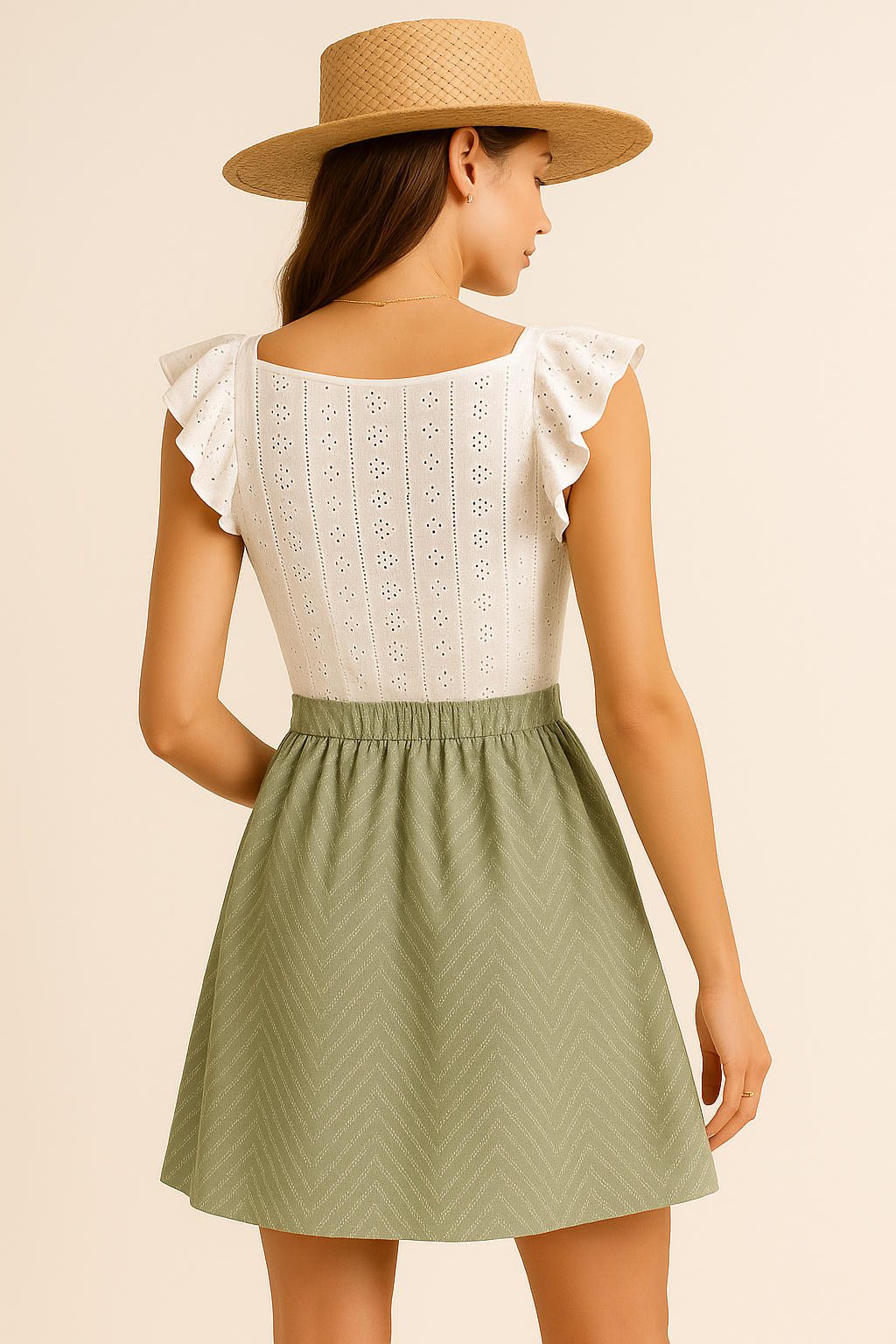 Calia - Women&#39;s White Eyelet Mini Dress with Ruffle Sleeves for Summer Elegance 6
