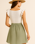 Calia - Women's White Eyelet Mini Dress with Ruffle Sleeves for Summer Elegance 6