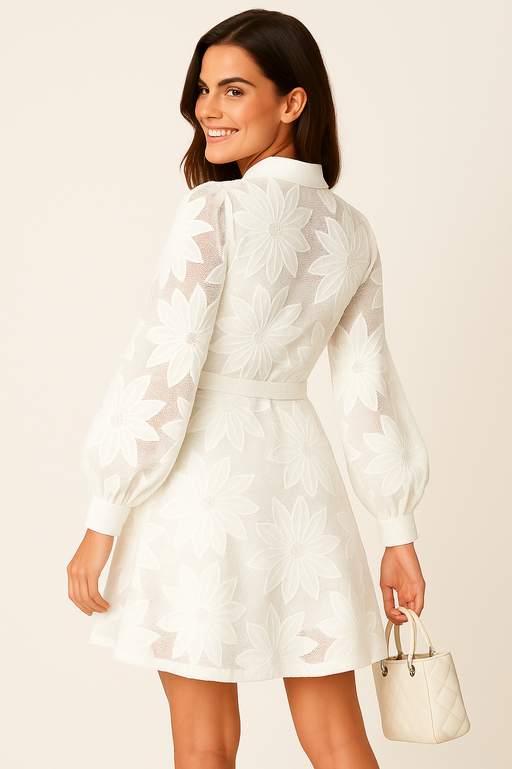Elegant White Floral Embroidered Lace Mini Dress for Women - Summer Cocktail Dress 2
