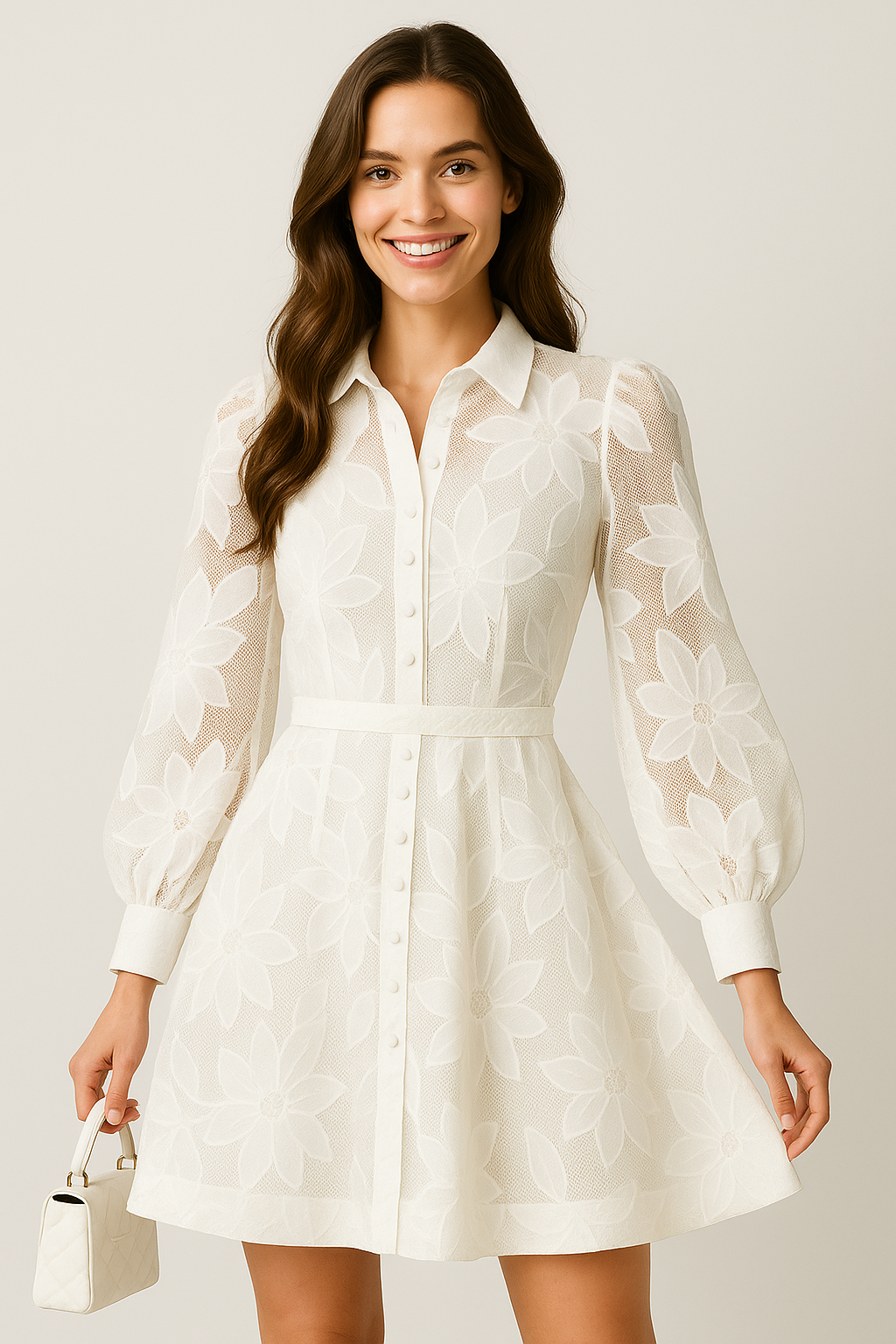 Elegant White Floral Embroidered Lace Mini Dress for Women - Summer Cocktail Dress 3