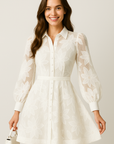 Elegant White Floral Embroidered Lace Mini Dress for Women - Summer Cocktail Dress 3