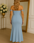 Off-Shoulder Satin Maxi Dress – Bow Strap Mermaid Gown Style 2