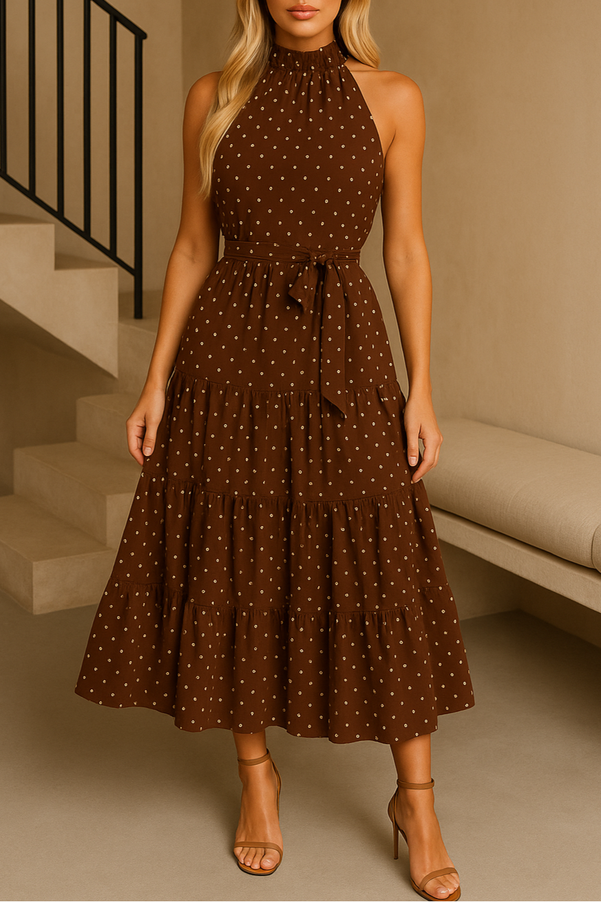 Polka Dot Maxi Dress – Halter Neck Tiered Summer Style 0