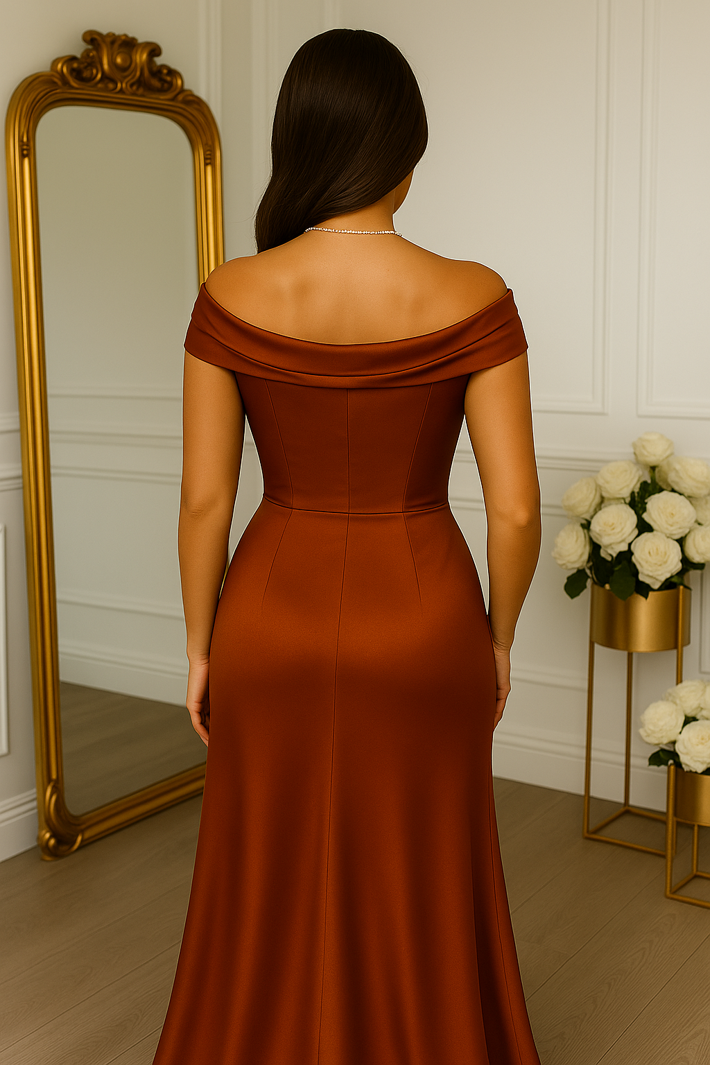 Satin Maxi Dress – Scoop Neck Ruched Formal Gown Style 2