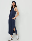 Women's Navy Sleeveless Jersey Midi Dress with Pockets