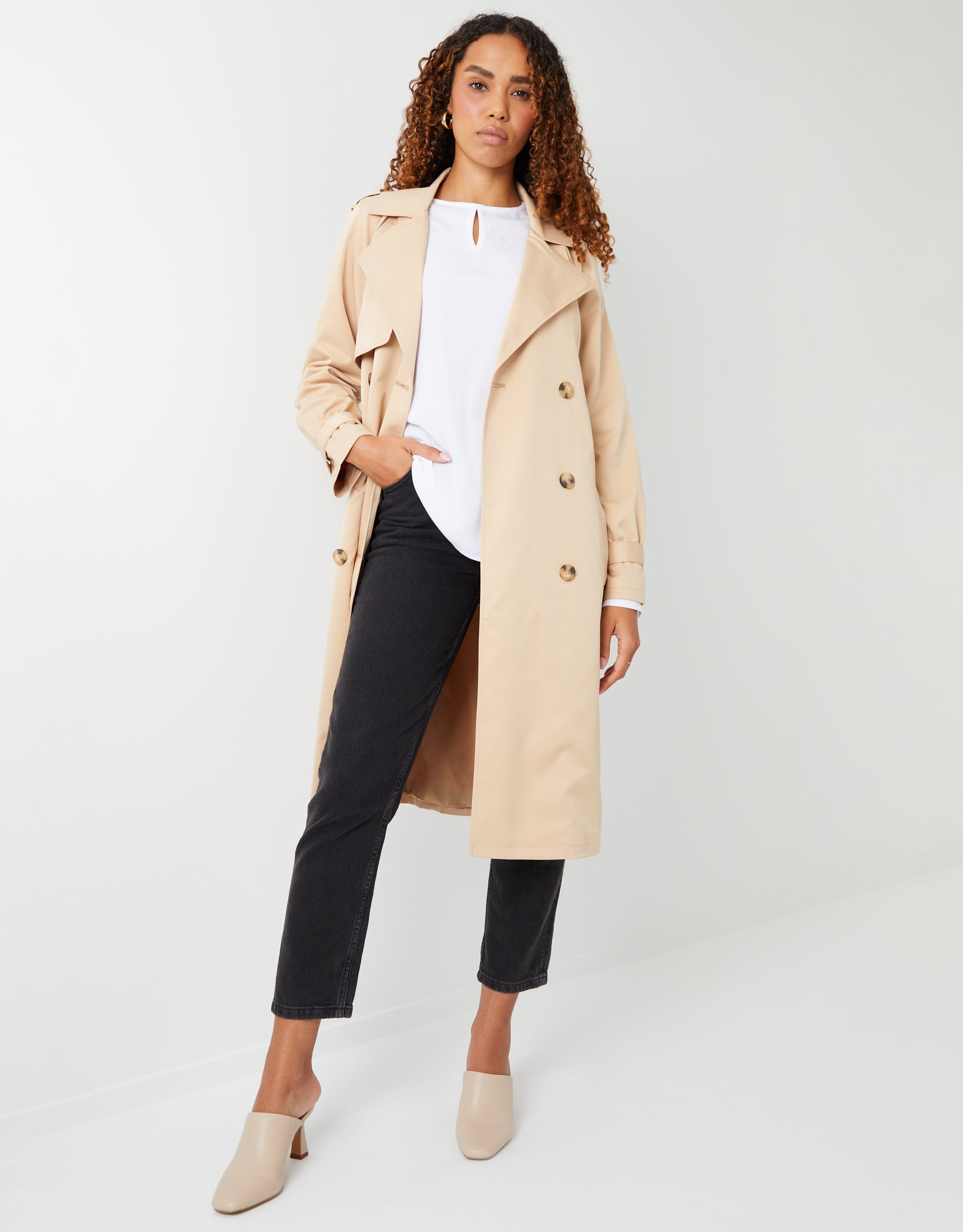 Women&#39;s Stone Double Breasted Trench Coat