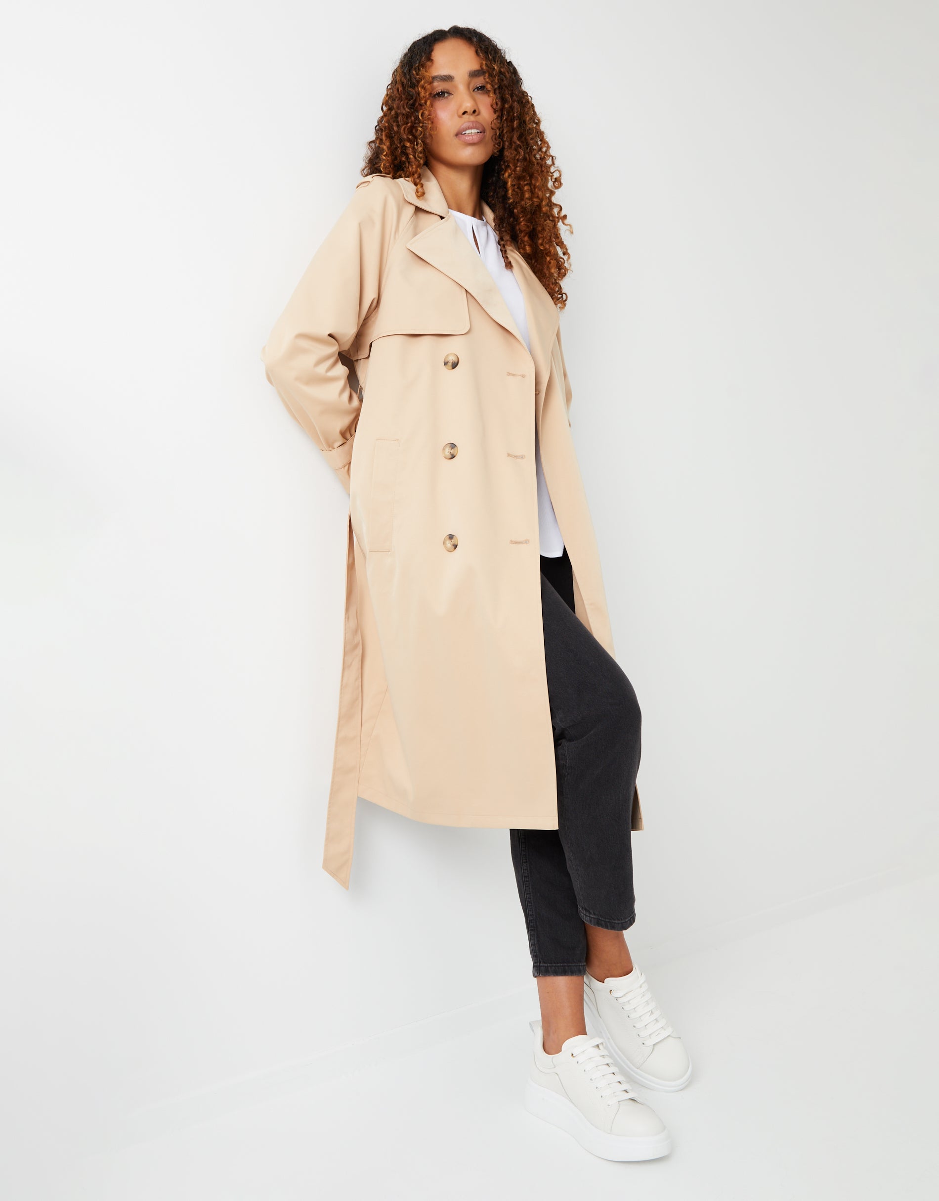 Women&#39;s Stone Double Breasted Trench Coat