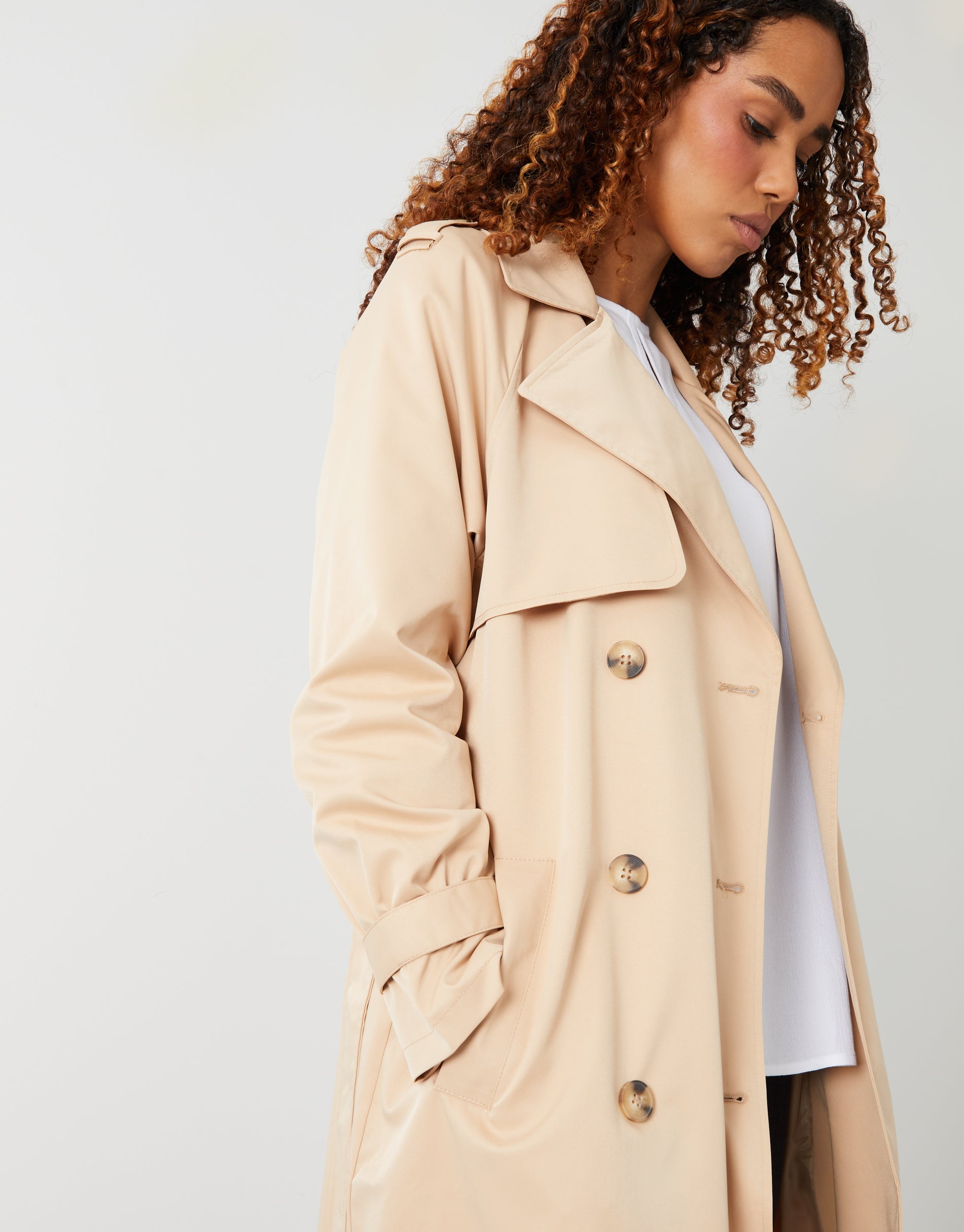 Women&#39;s Stone Double Breasted Trench Coat