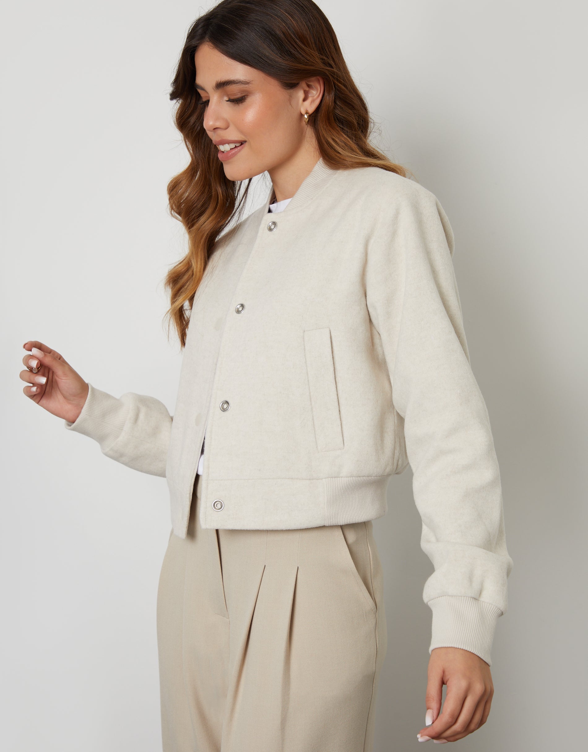 Women&#39;s Ecru Brushed Cropped Bomber Jacket