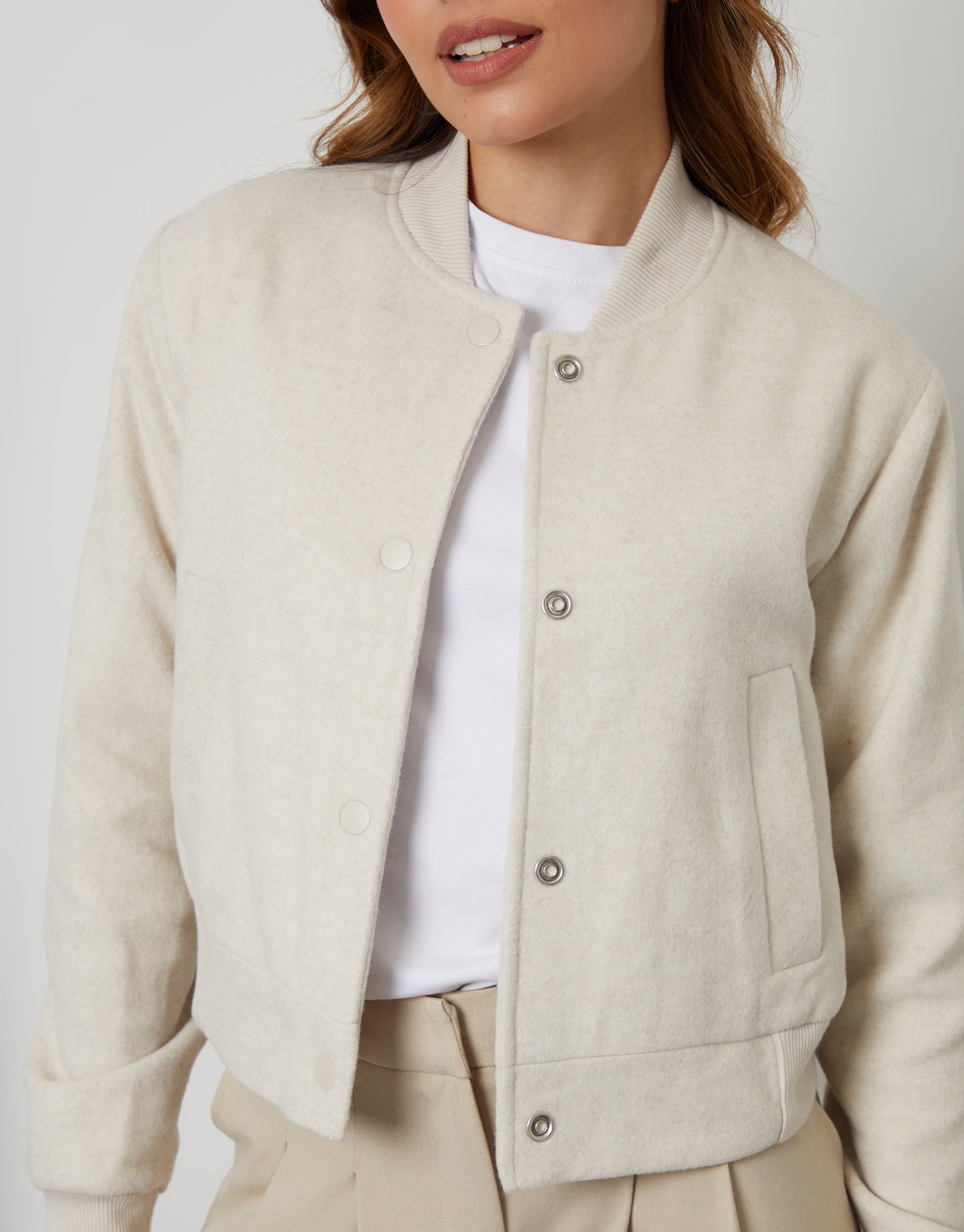Women&#39;s Ecru Brushed Cropped Bomber Jacket