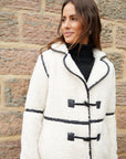 Women's Ecru Longline Fleece Borg Toggle Coat