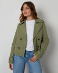 Women's Khaki Double Breasted Cropped Trench Coat