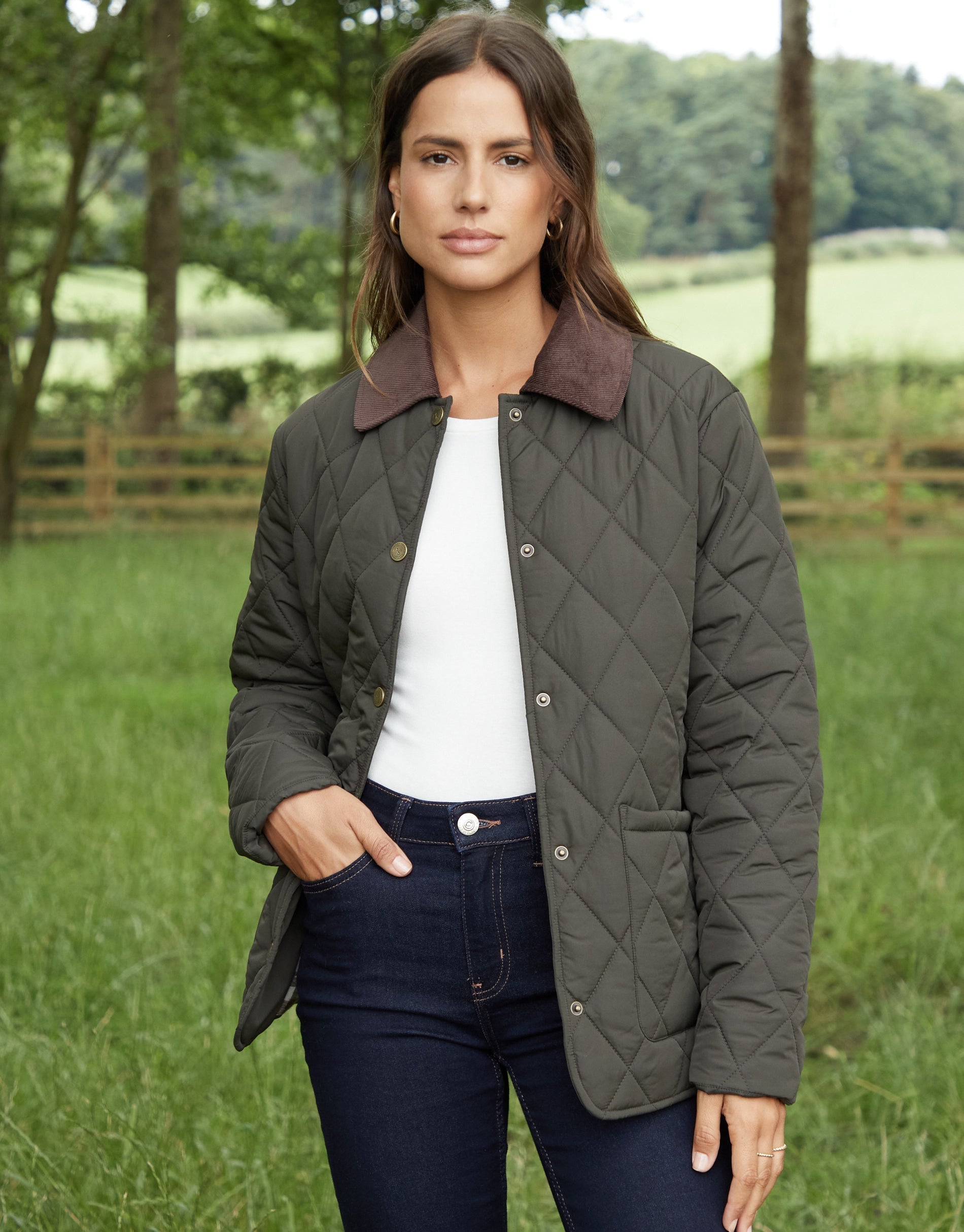 Women&#39;s Khaki Cord Collar Diamond Quilted Heritage Jacket