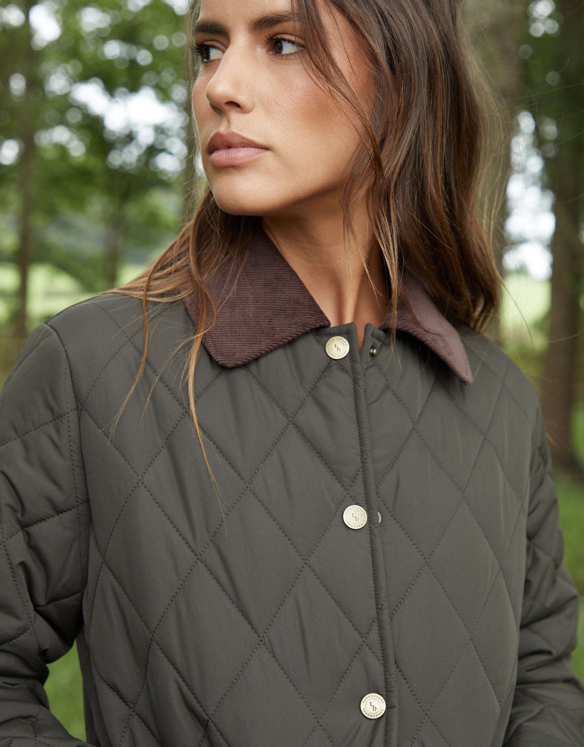 Women&#39;s Khaki Cord Collar Diamond Quilted Heritage Jacket