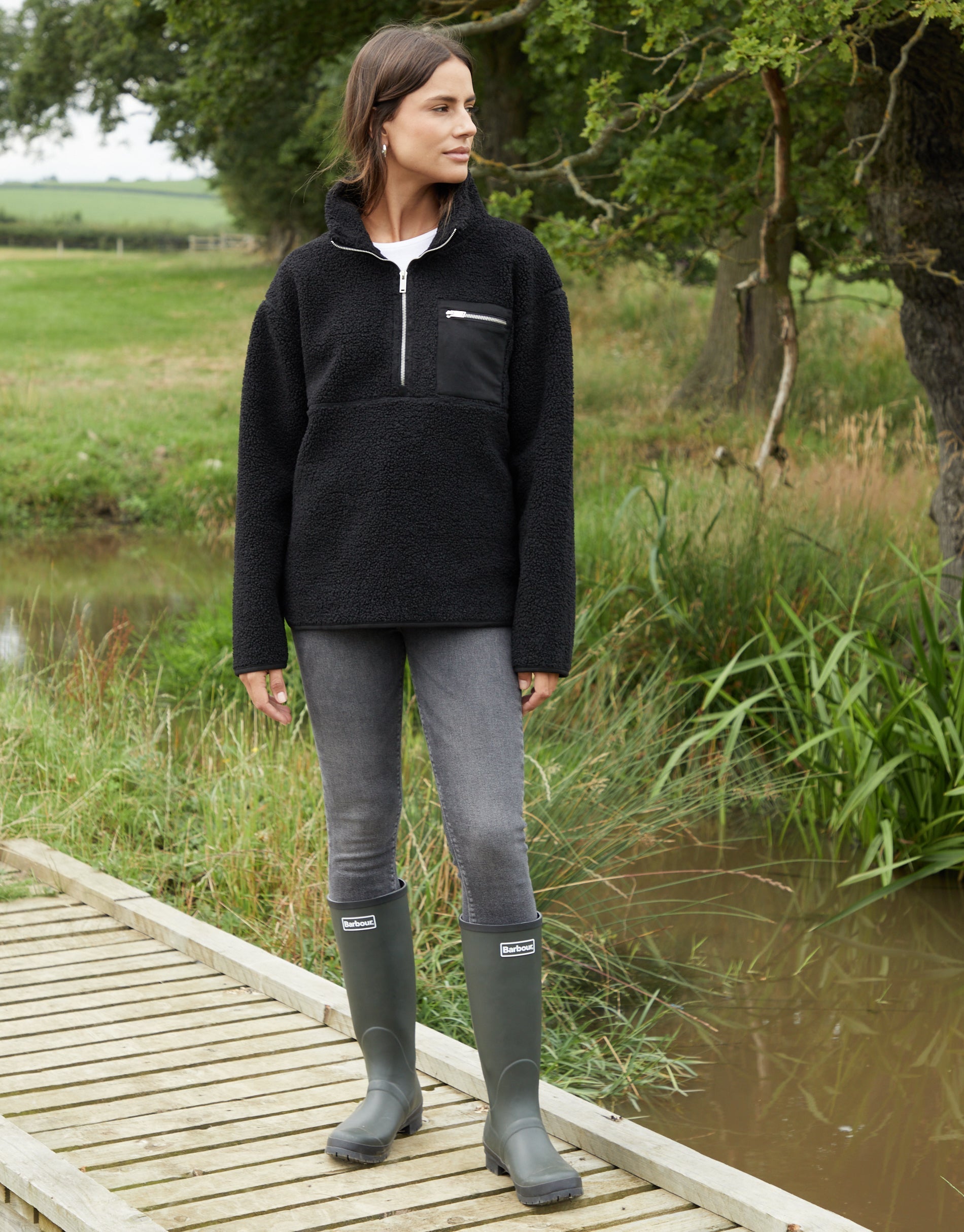 Women&#39;s Black Half Zip Borg Fleece
