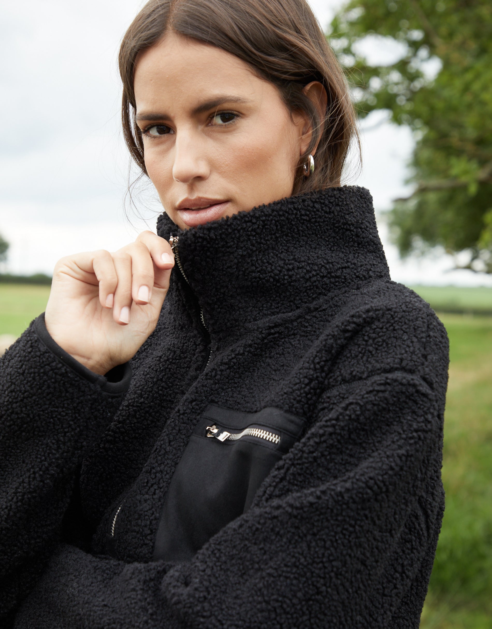 Women&#39;s Black Half Zip Borg Fleece