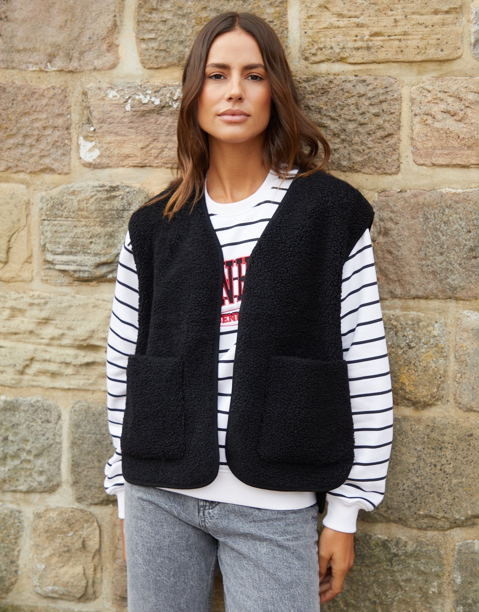 Women&#39;s Black Reversible Fleece Borg Gilet