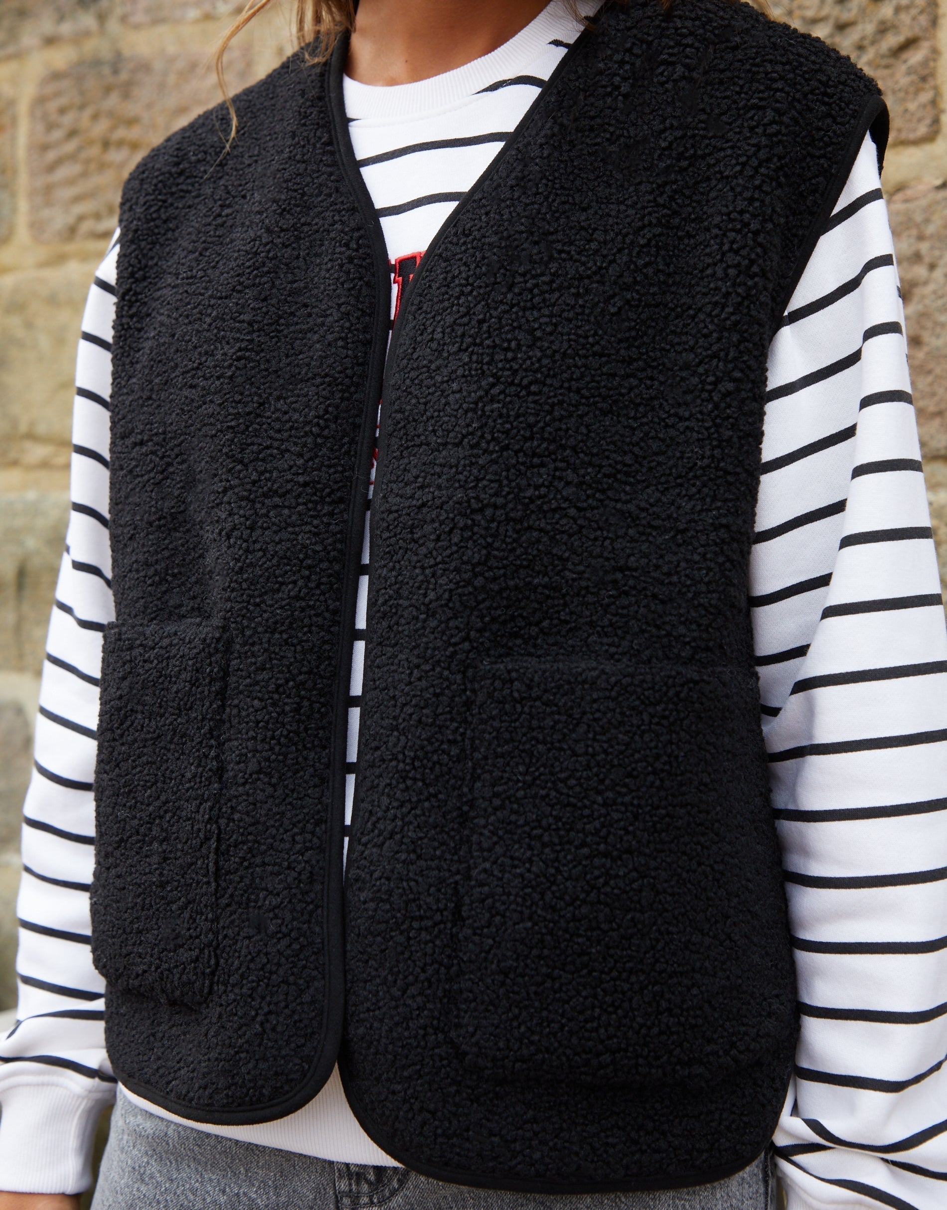 Women&#39;s Black Reversible Fleece Borg Gilet