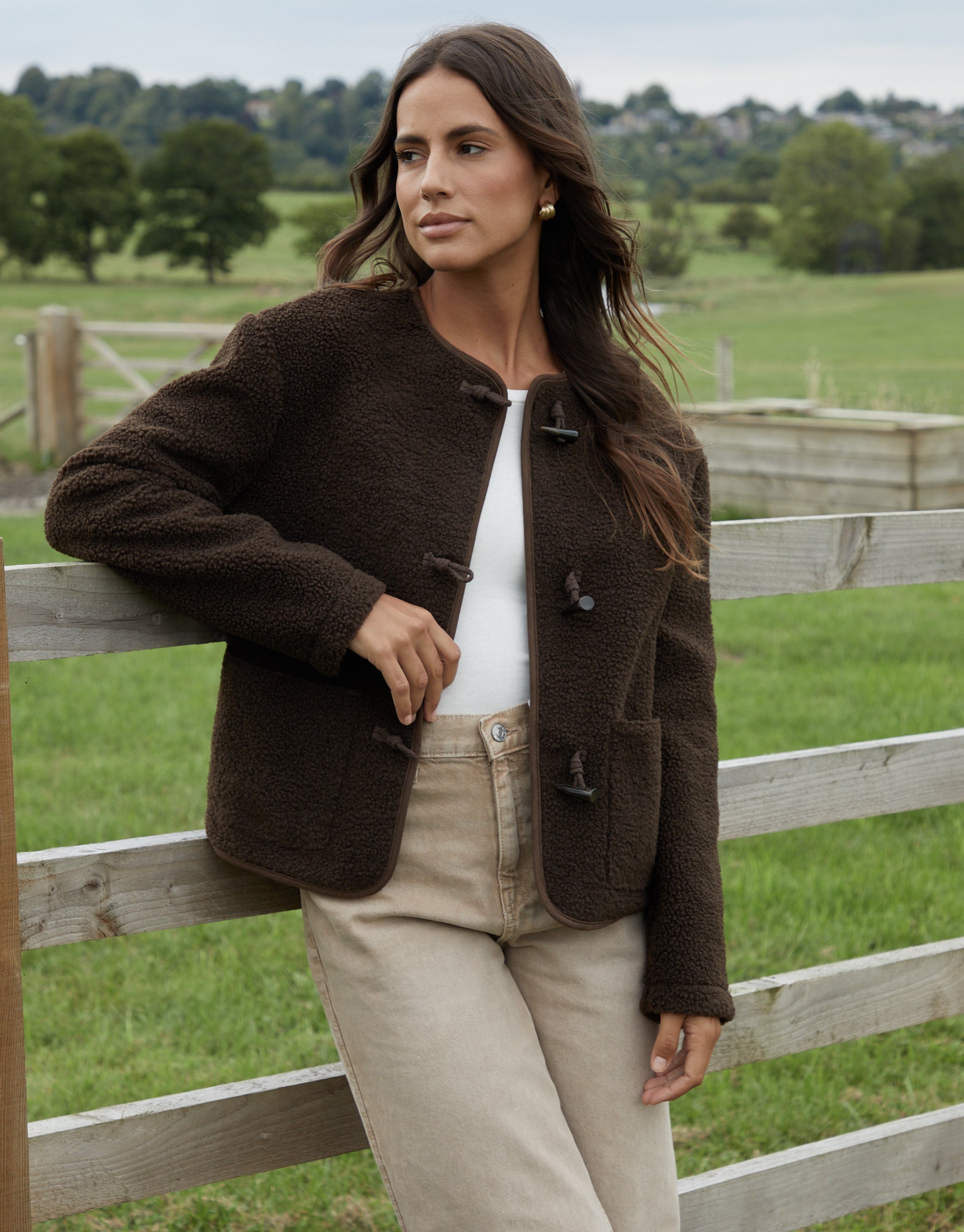 Women&#39;s Chocolate Fleece Borg Toggle Jacket
