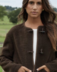 Women's Chocolate Fleece Borg Toggle Jacket