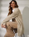 Women's Beige Cable Knit Cardigan