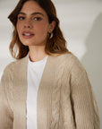 Women's Beige Cable Knit Cardigan