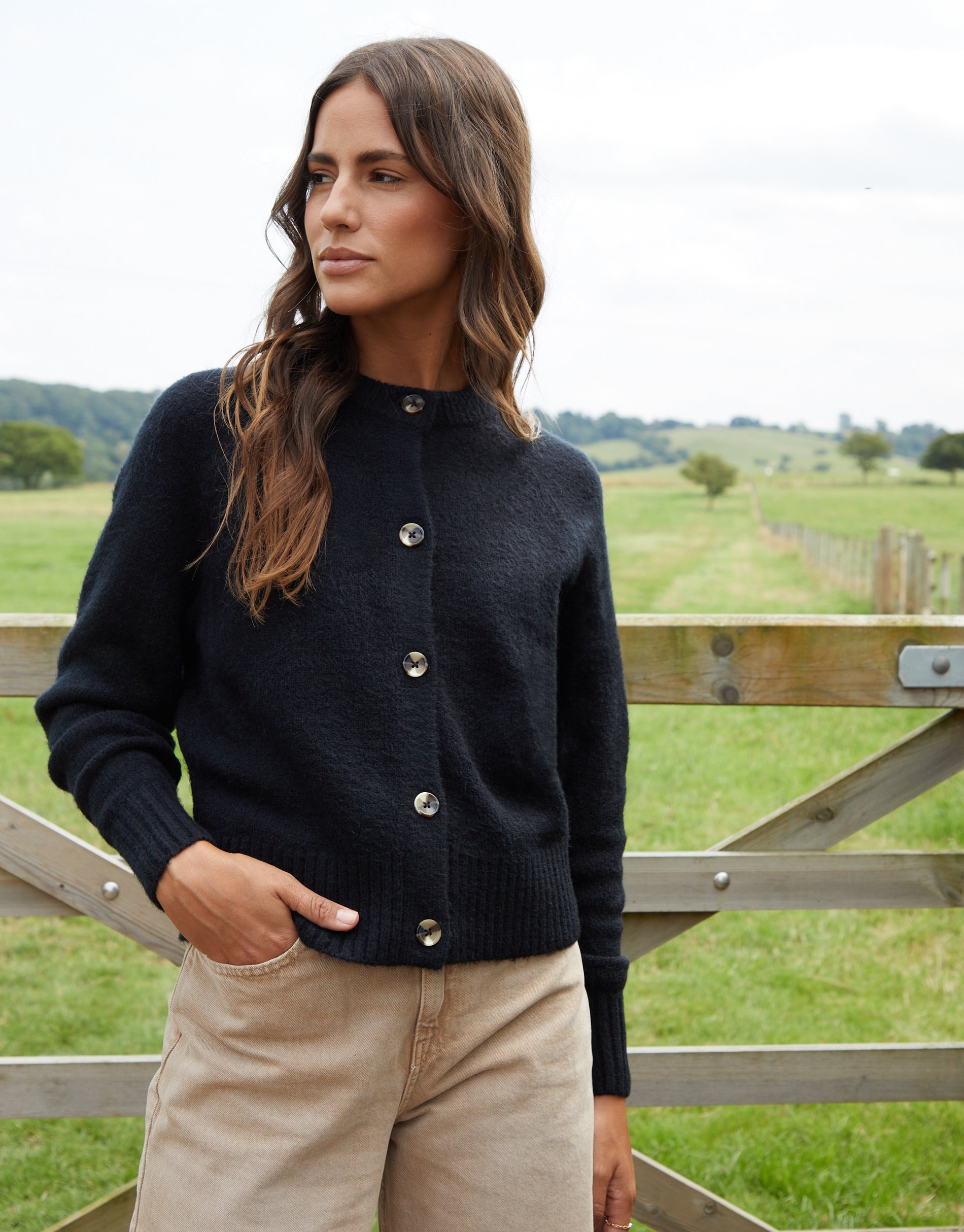 Women&#39;s Black Button Up Knitted Cardigan