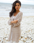 Women's Stone Longline Crochet Cardigan