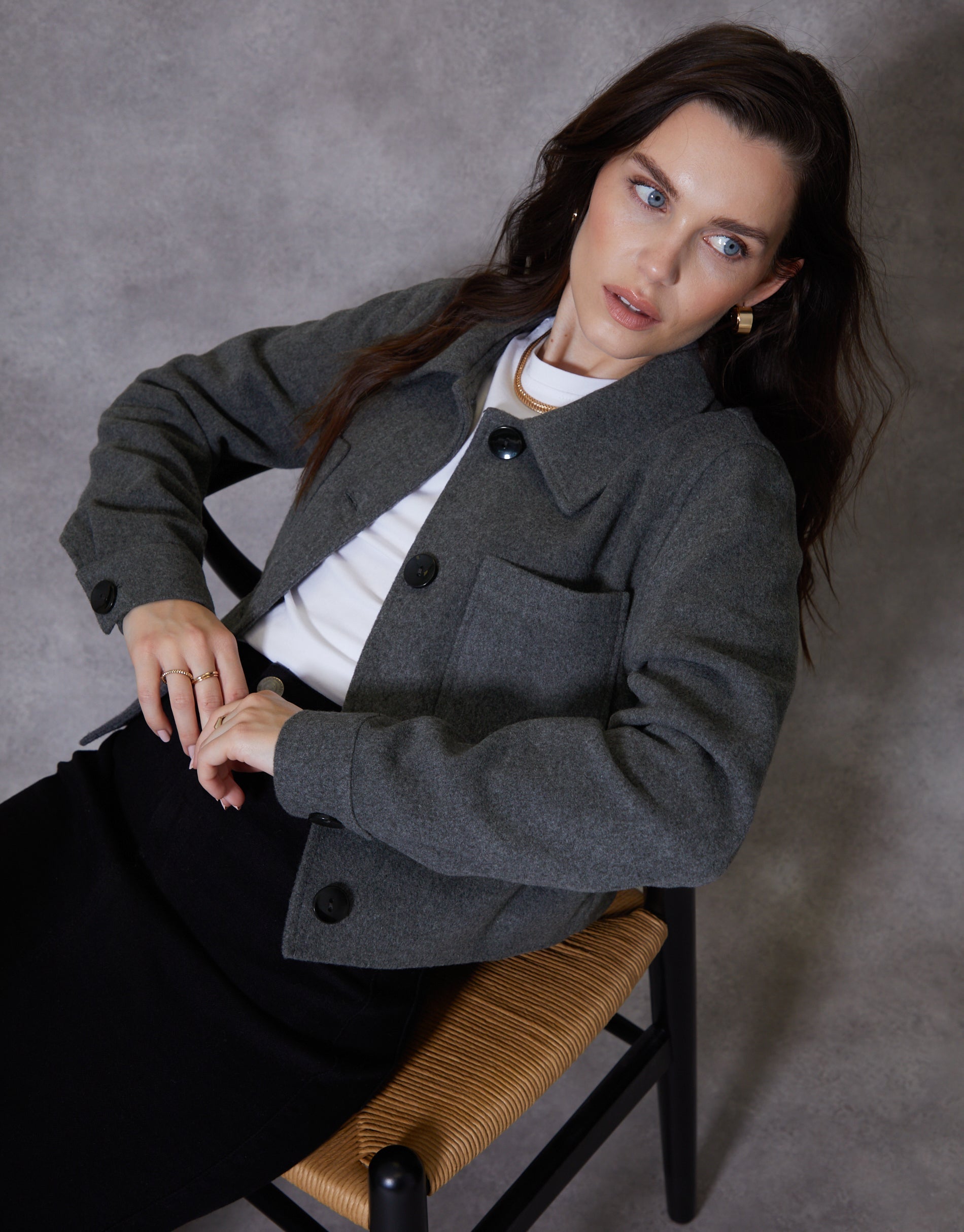 Women&#39;s Charcoal Cropped Brushed Shacket