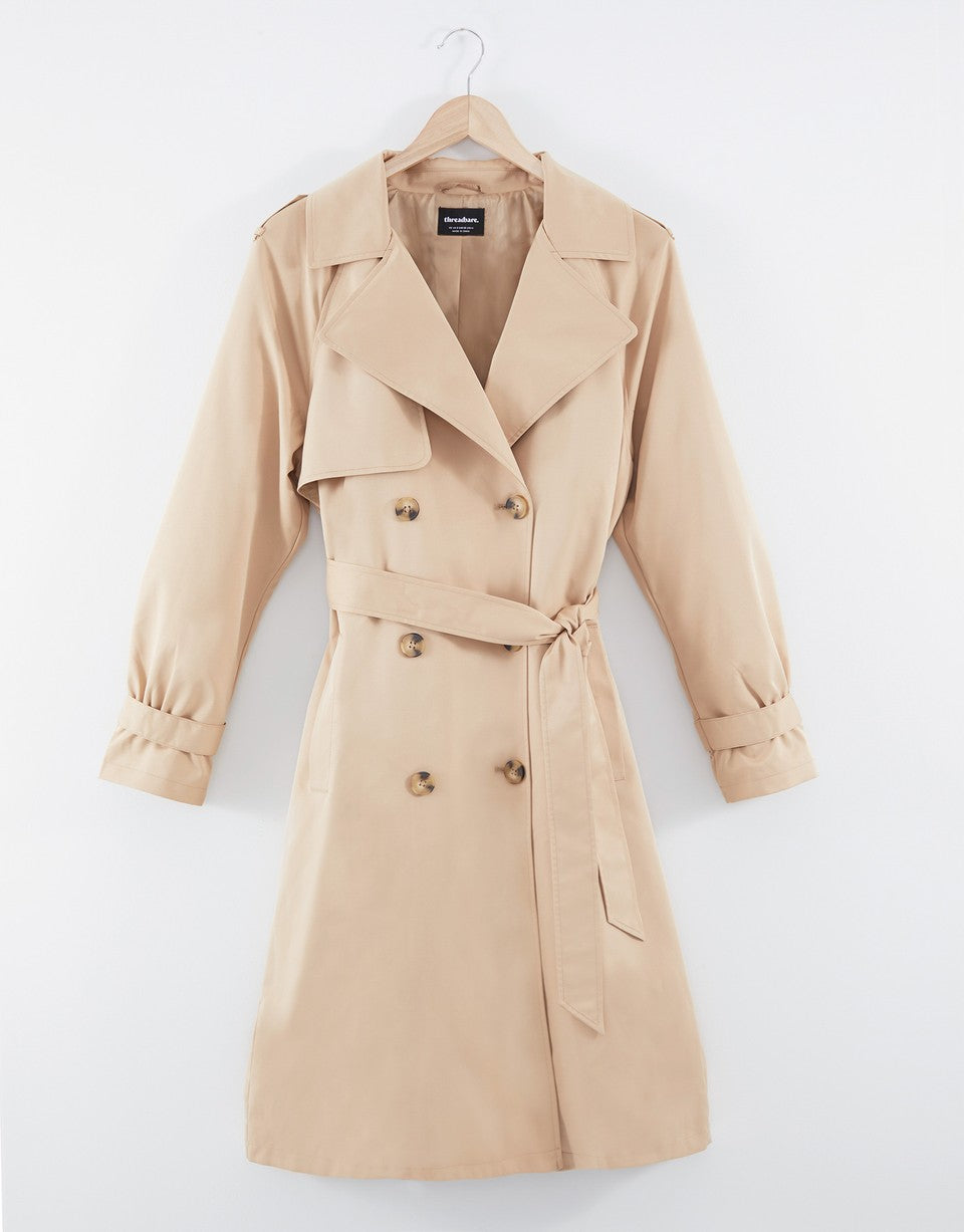 Women&#39;s Stone Double Breasted Trench Coat